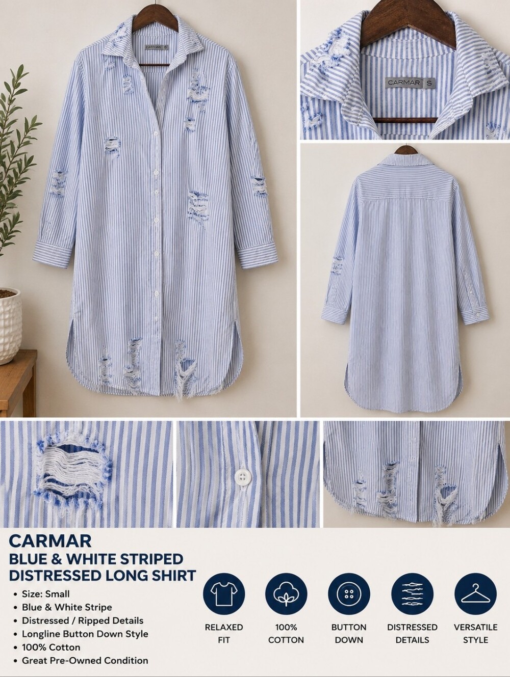 Carmar Blue & White Stripe Men's Shirt